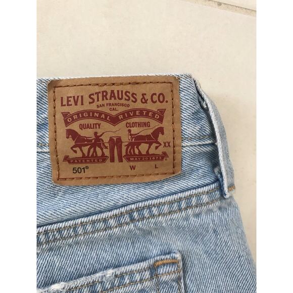 Levi's 501 Denim Jean Shorts High Waist Distressed Cut Off - Picture 8 of 8